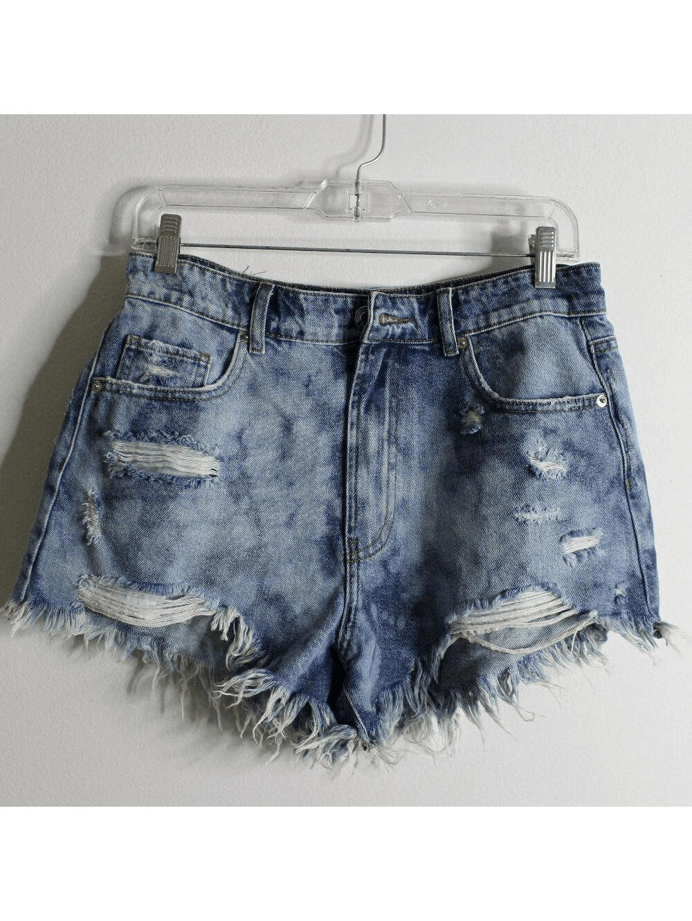 Upcycled OCEAN Blue Acid Wash Distressed Denim Shorts - Frayed Size 7/28